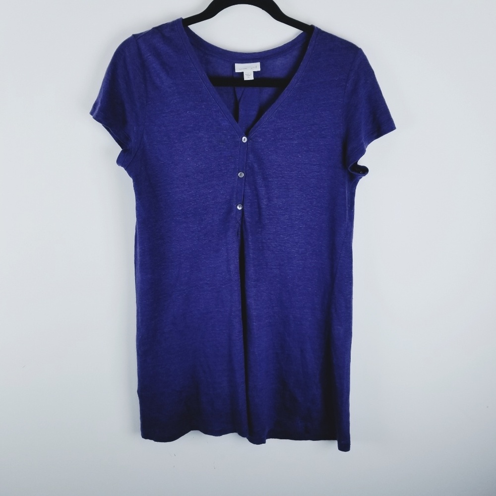 J Jill linen purple tunic Henley button shirt xs